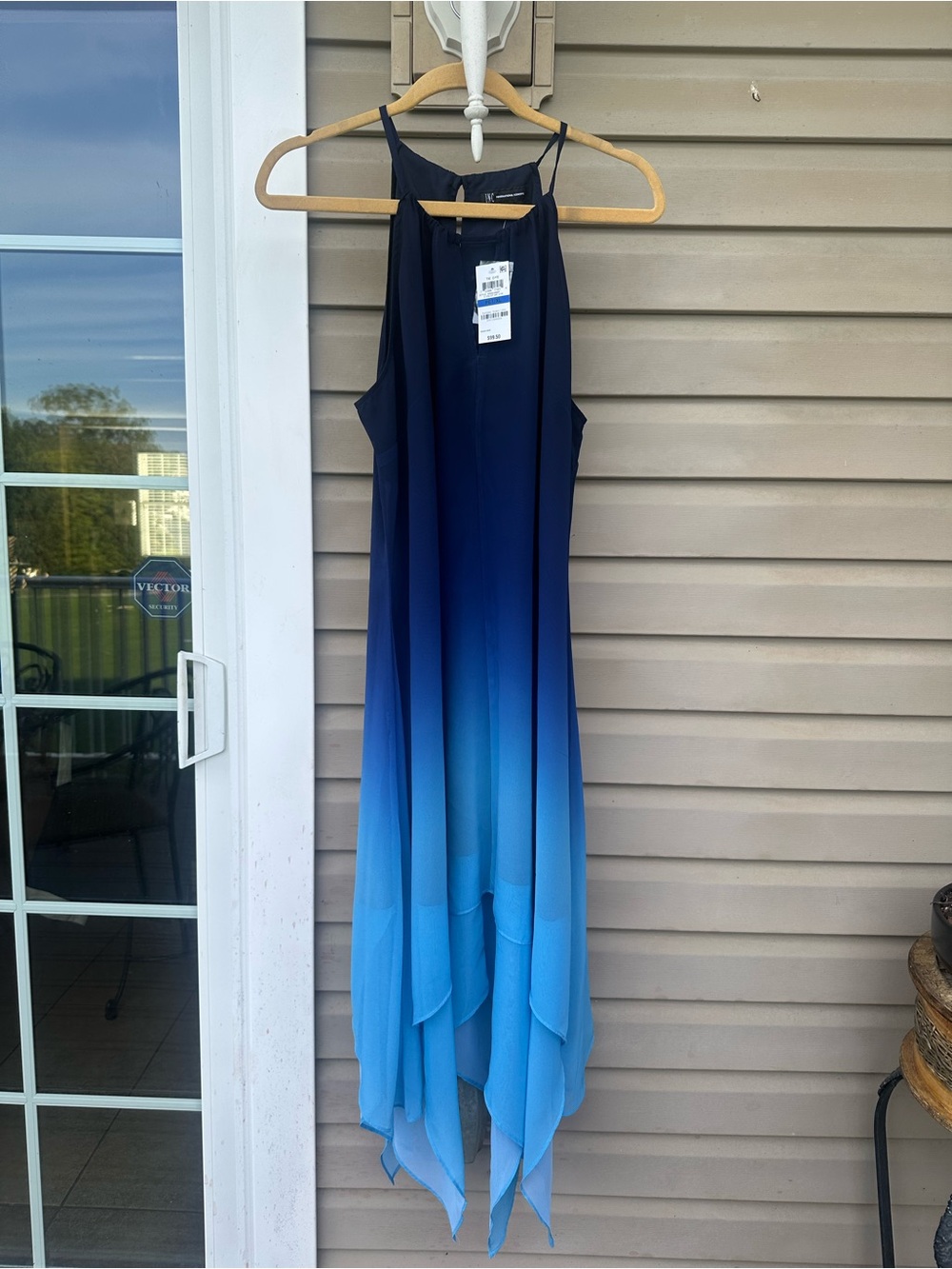 NWT! INC Petite Navy Blue & Light Blue Ombre Dress Hanky Hem. Size: PXL